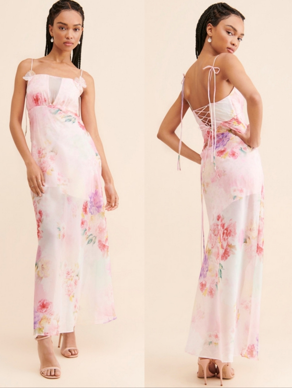 For Love & Lemons Pink Floral Maxi Dress